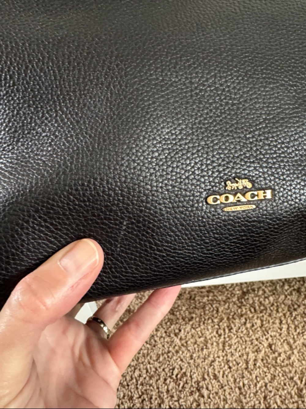 Coach Turnlock Chain Tote 57107 Black Leather Tote with Gold Chain Handles - Picture 2 of 16